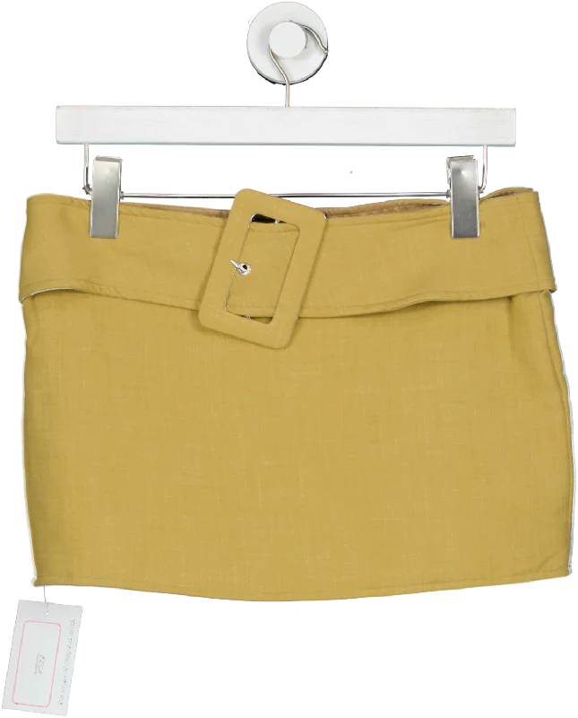 PrettyLittleThing Beige Plt Label Mustard Belt Detail Low Rise Micro Mini Skirt UK 6