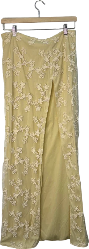 PrettyLittleThing Yellow Floral Embroidered Skirt UK 8