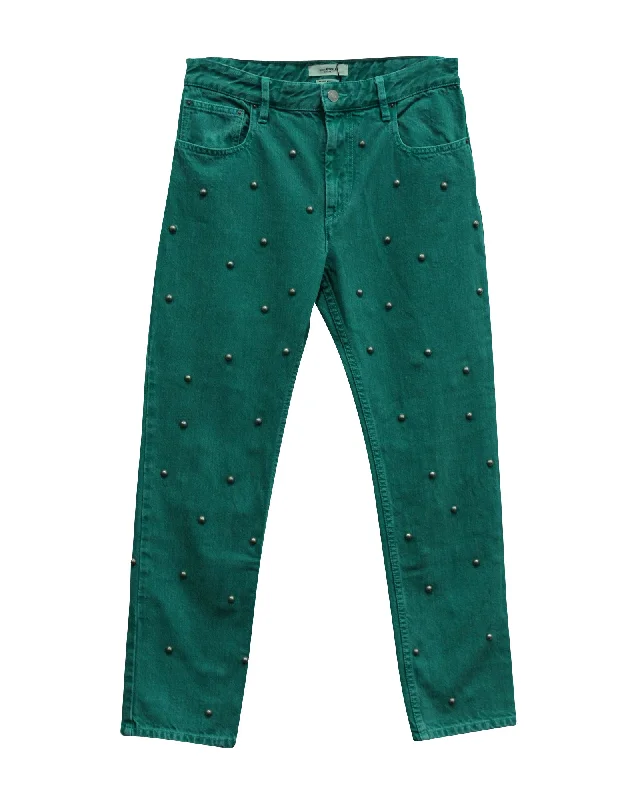 Isabel Marant Etoile Pearl Studded Jeans in Green Cotton