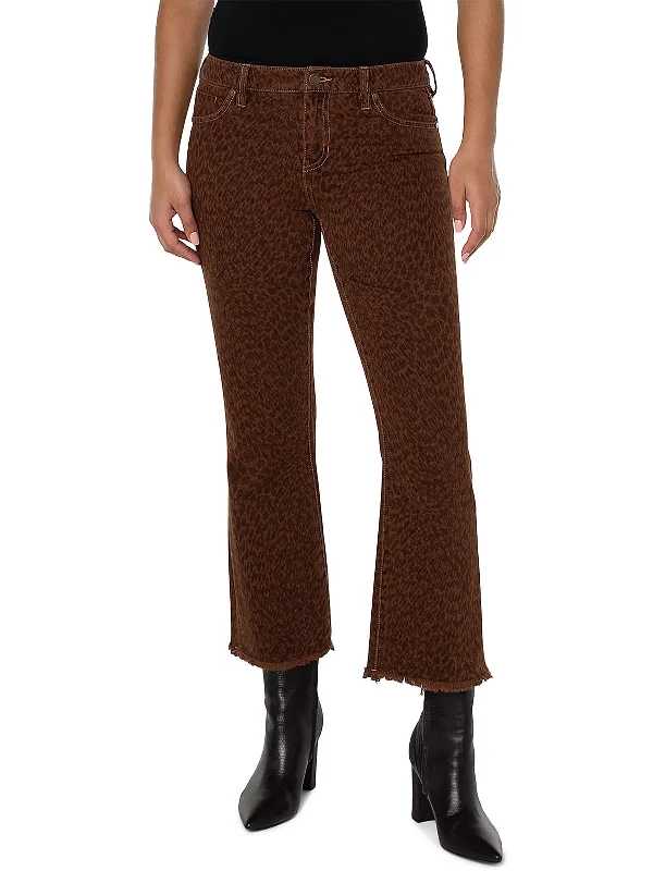 Womens Cropped Animal Print Flared Jeans