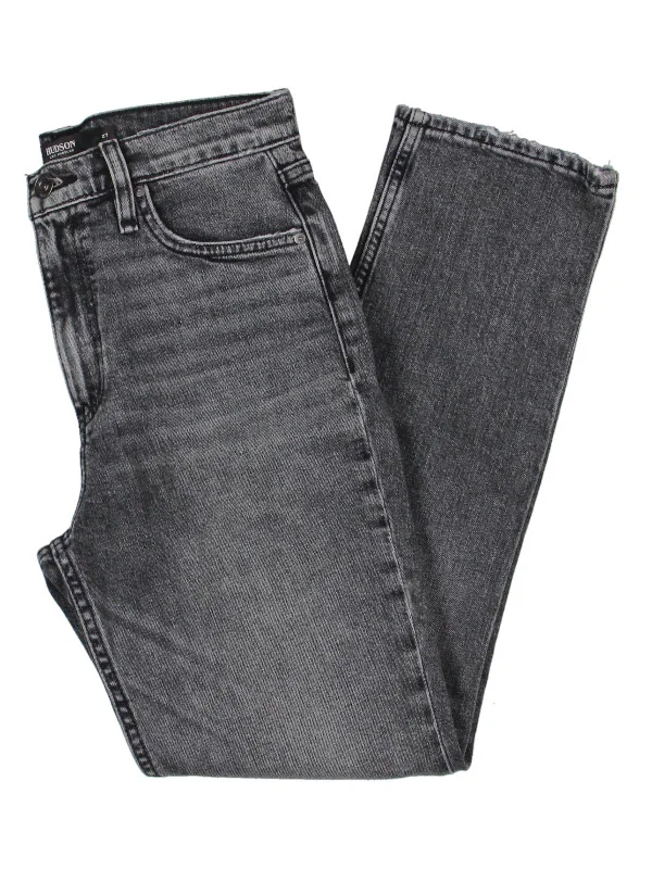 Womens Distressed Crop Straight Leg Jeans