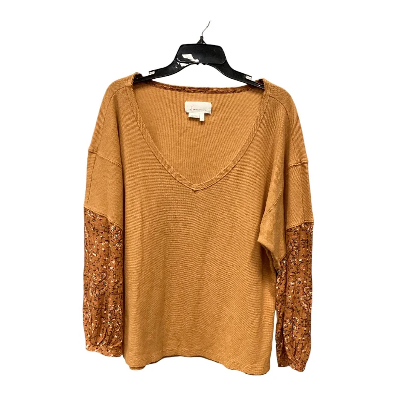 Top Long Sleeve By Anthropologie In Orange, Size: M