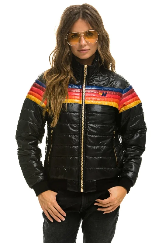 5 STRIPE RAINBOW SLEEVE  JACKET - GLOSSY BLACK