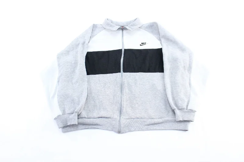 90's Nike Embroidered Logo Grey, Black, & White Zip Up Jacket