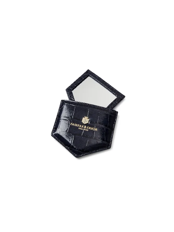 Signature Compact Mirror - High Shine Navy Croc