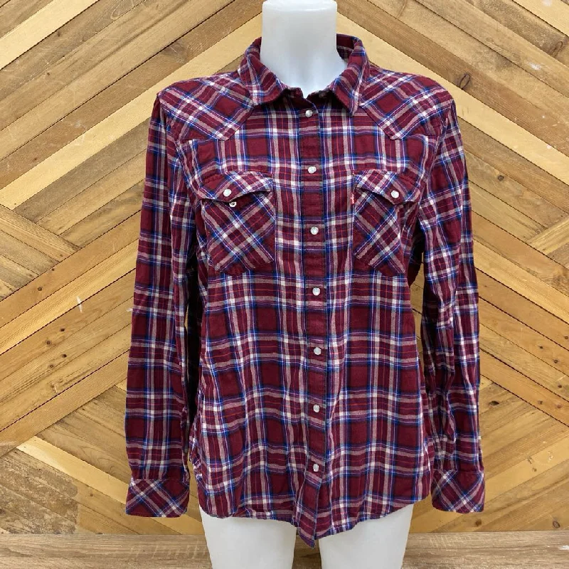 Levi's - Women's Flannel Shirt - MSRP $80: Red/Purple/White-women-XL