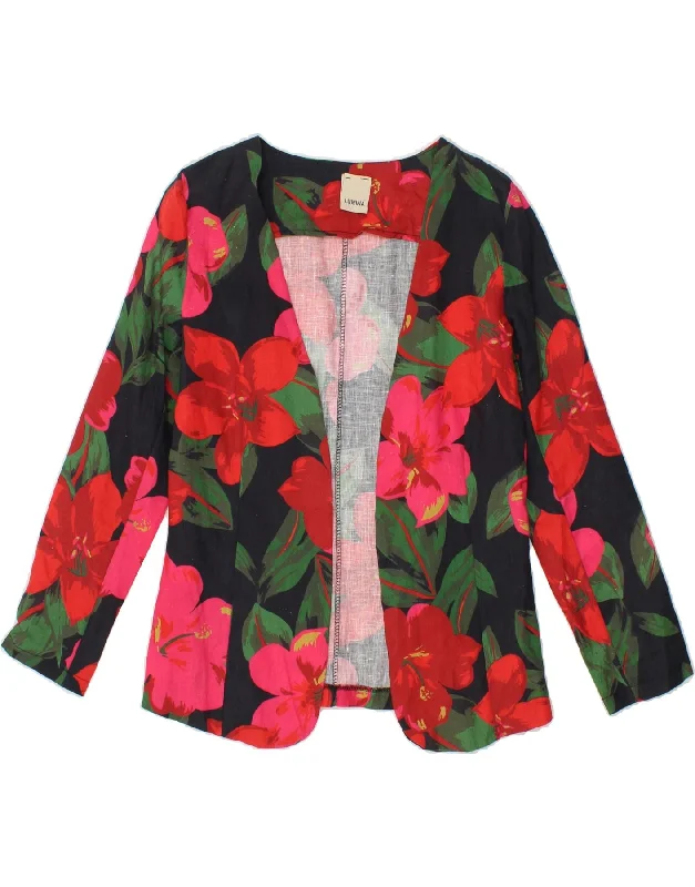 LUMINA Womens Open Blazer Jacket UK 10 Small Multicoloured Floral Linen