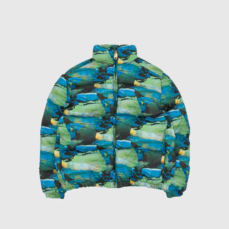 QUILTED GREEN SUNSHINE PUFFER JACKET