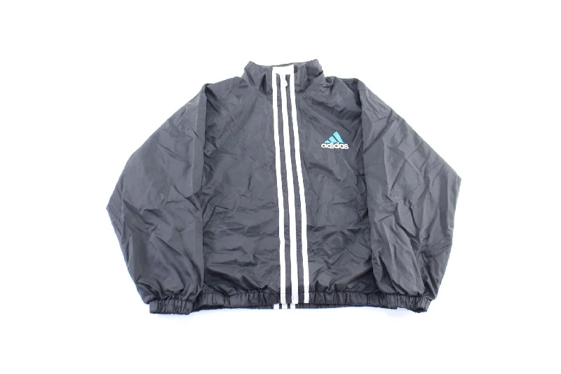 Vintage Adidas Embroidered Logo Black & White Striped Zip Up Jacket