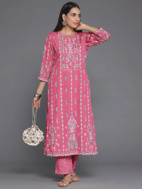 Coral Printed Poly Crepe Straight Kurta Set