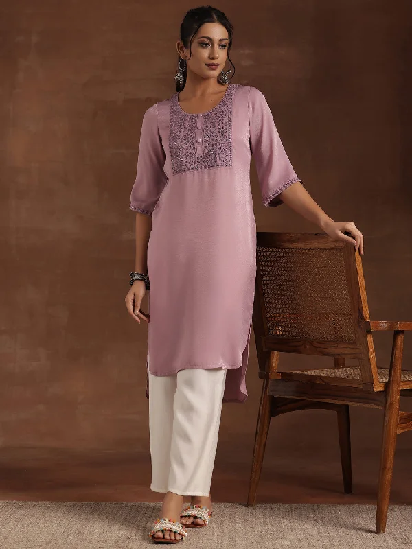 Lavender Yoke Design Polyester Straight Kurta