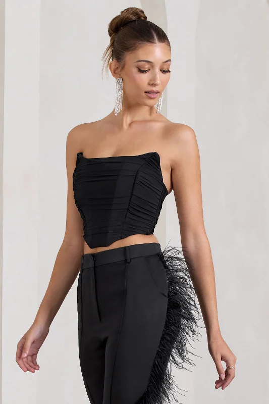 Obsessed | Black Bandeau Mesh Corset Style Crop Top