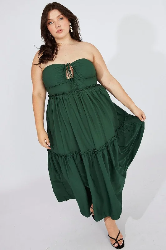 Green U Front Maxi Halter Dress