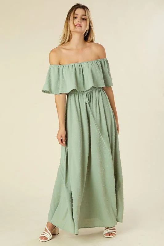 Swiss Dot Off-Shoulder Maxi Dress