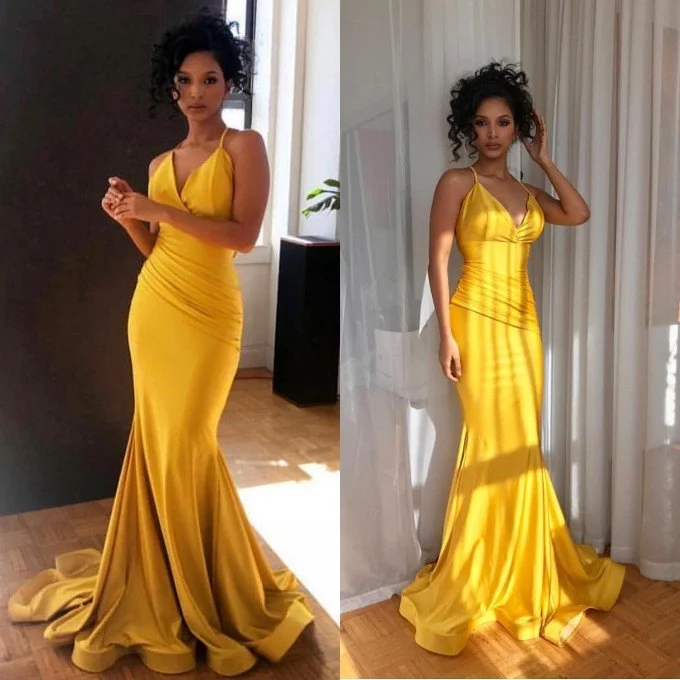 2025 Yellow Prom Dress V-Neck Sexy Mermaid Evening Gown