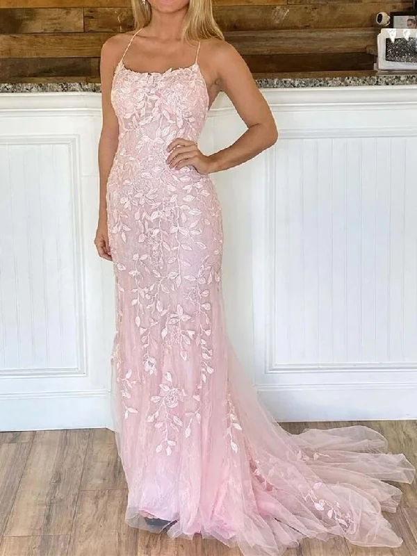 2025 Pink Prom Dresses Mermaid Long Cheap Evening Dresses Spaghetti Straps