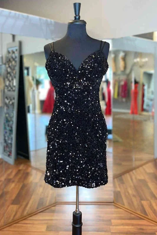 Black Sequin Homecoming Dress Mermaid Tight Short Night Party Dress