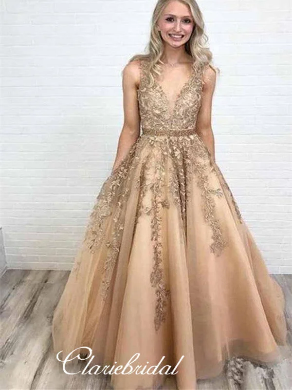 Elegant Lace A-line Long Prom Dresses, Evening Party Modest Prom Dresses