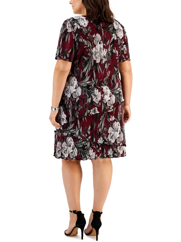 Plus Womens Floral Knee Cocktail and Party Dress