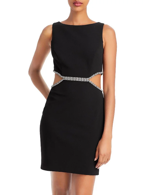 Womens Rhinestone Cut-Out Cocktail and Party Dress