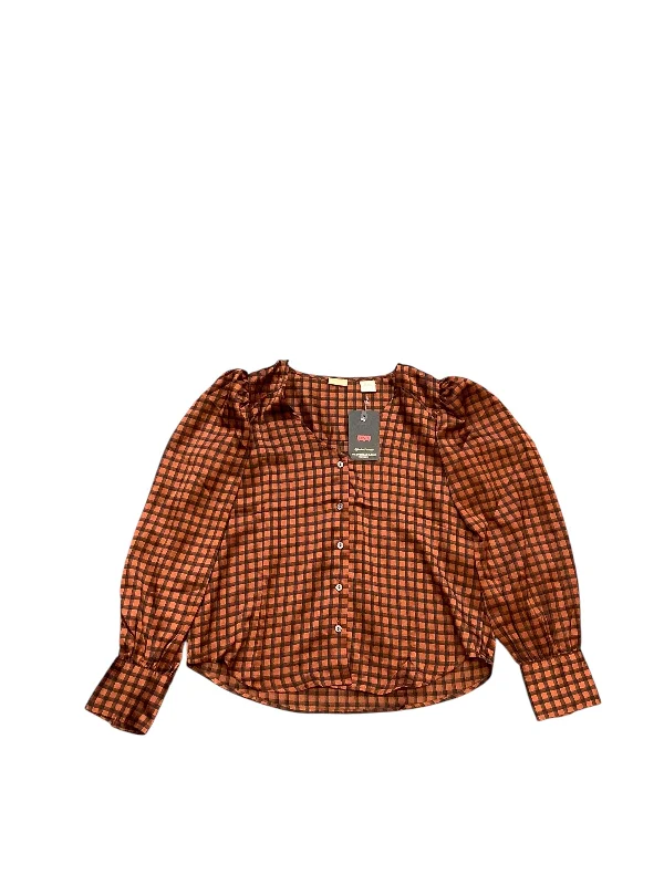 Blouse Long Sleeve By Levis In Black & Orange, Size: S