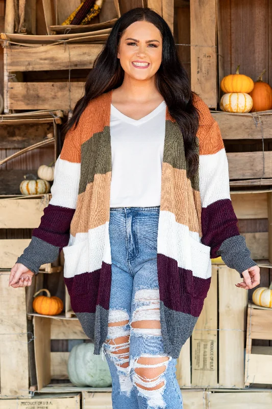 Simple Just 4 U Cardigan, Rust/Olive