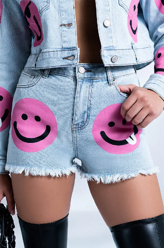 SMILEY FACE DENIM SHORTS