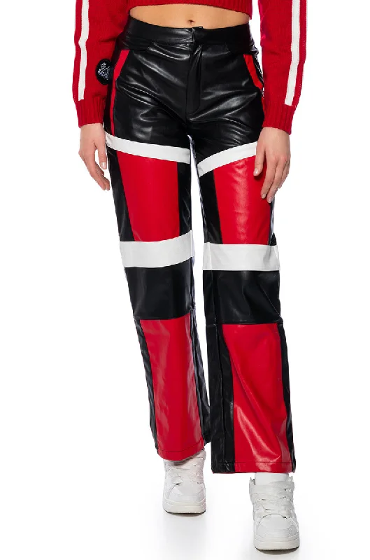 SPEED UP COLOR BLOCKED FAUX LEATHER PANT